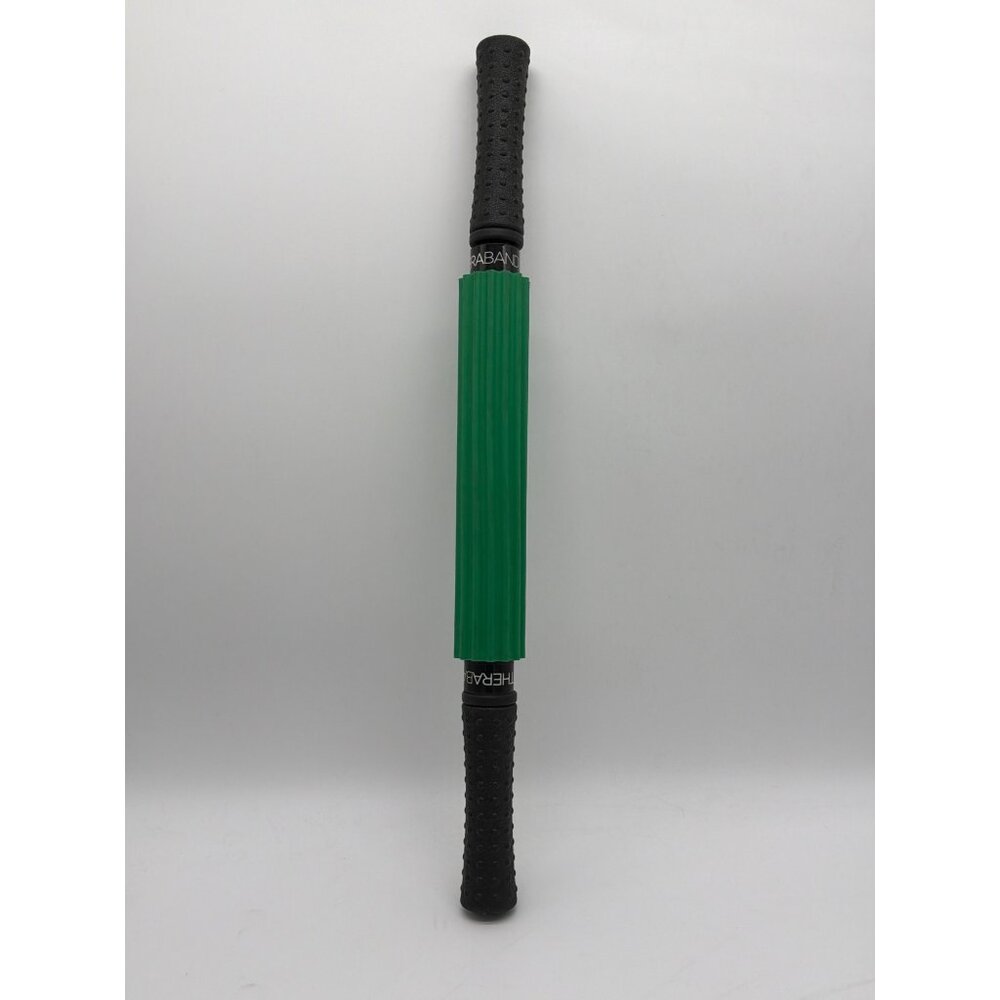 Theraband Massage Roller Stick With Textured Black Handles & Green Ribbed Center
